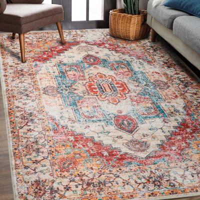 Tapis de chambre à coucher en impression florale de style bohème avec fonction de non-décharge et soin facile