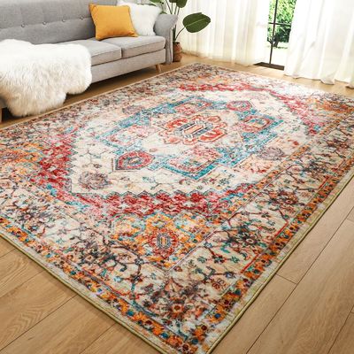 Tapis de chambre à coucher en impression florale de style bohème avec fonction de non-décharge et soin facile