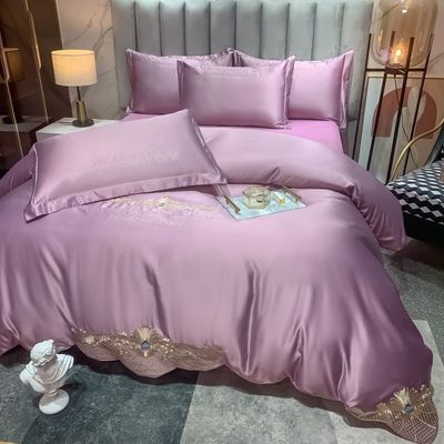 125gm Broderie en soie lavée 4 pièces Ensembles de literie King Size Collections de style européen