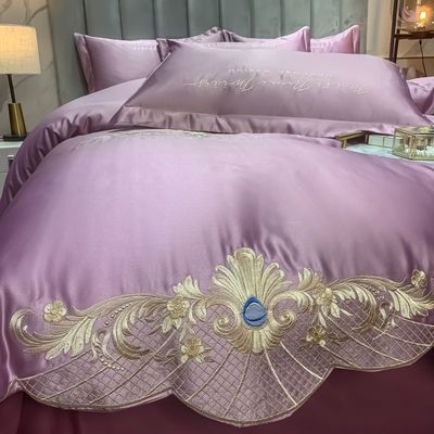 125gm Broderie en soie lavée 4 pièces Ensembles de literie King Size Collections de style européen