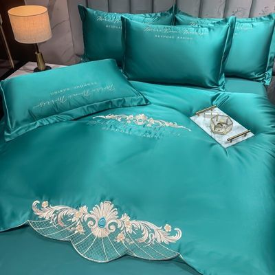 125gm Broderie en soie lavée 4 pièces Ensembles de literie King Size Collections de style européen