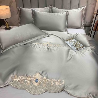 125gm Broderie en soie lavée 4 pièces Ensembles de literie King Size Collections de style européen