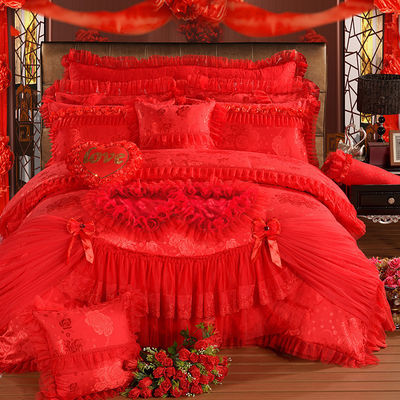 Hôtel mariage essentiel 100% coton velours dentelle lit ensemble avec des draps de jupe montés