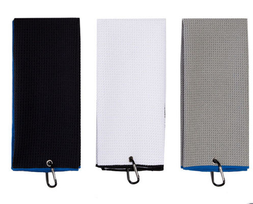 Logo imprimé sur mesure serviette de golf en microfibre avec conception de gaufre et crochet 30*50cm/40*60cm