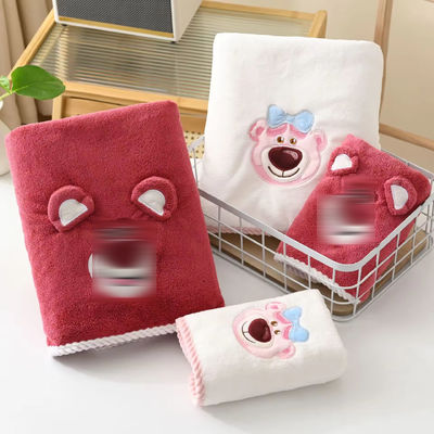 3D Ours à la fraise serviette de bain serviette de bain de corail laine adsorbante douce serviette de bain pour enfants