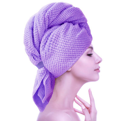 Large séchage de cheveux pour femmes bande élastique serviette en microfibre enveloppé avec un motif de couleur solide