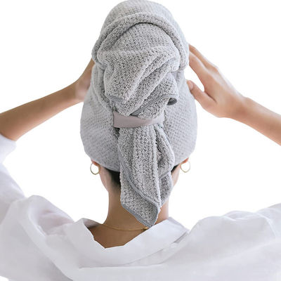 Large séchage de cheveux pour femmes bande élastique serviette en microfibre enveloppé avec un motif de couleur solide