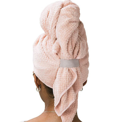 Large séchage de cheveux pour femmes bande élastique serviette en microfibre enveloppé avec un motif de couleur solide