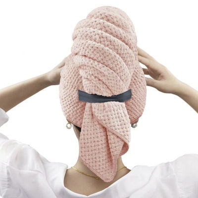 Large séchage de cheveux pour femmes bande élastique serviette en microfibre enveloppé avec un motif de couleur solide