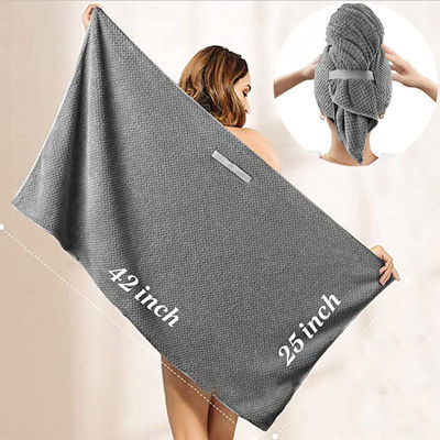 Large séchage de cheveux pour femmes bande élastique serviette en microfibre enveloppé avec un motif de couleur solide