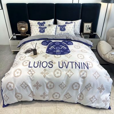 50 chiffres de tissu en coton brossé 4 en 1 ensemble de literie Blanc King Size Couverture de couette Lit