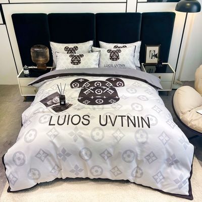 50 chiffres de tissu en coton brossé 4 en 1 ensemble de literie Blanc King Size Couverture de couette Lit