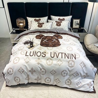 50 chiffres de tissu en coton brossé 4 en 1 ensemble de literie Blanc King Size Couverture de couette Lit