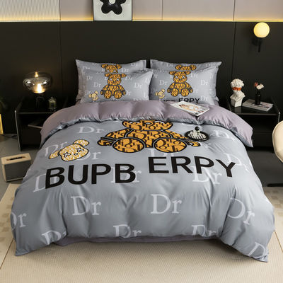 50 chiffres de tissu en coton brossé 4 en 1 ensemble de literie Blanc King Size Couverture de couette Lit