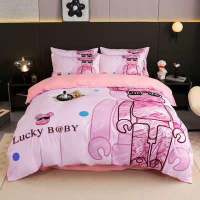 50 chiffres de tissu en coton brossé 4 en 1 ensemble de literie Blanc King Size Couverture de couette Lit
