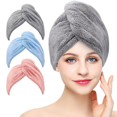 Conception personnalisée Couleur pure en microfibres en laine de corail Chapeau de cheveux sec pour les cheveux à séchage rapide serviette
