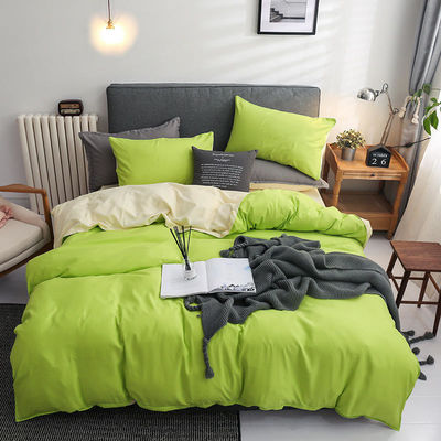 Contraste de couleur 4 pièces de lit en microfibre ensemble couverture de couette verte solide pour lit king size
