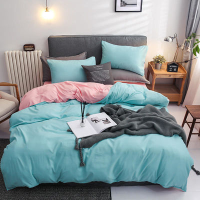 Contraste de couleur 4 pièces de lit en microfibre ensemble couverture de couette verte solide pour lit king size