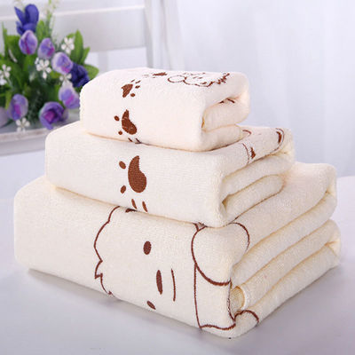 Accueil/Hôtel Coral Fleece Ensemble de serviettes douces en microfibre imprimé par ours Ensemble de serviettes de bain en trois pièces