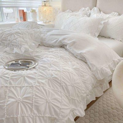 7 pièces de draps de lit à couette et couette en peluche avec rideaux assortis