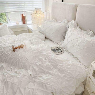 7 pièces de draps de lit à couette et couette en peluche avec rideaux assortis