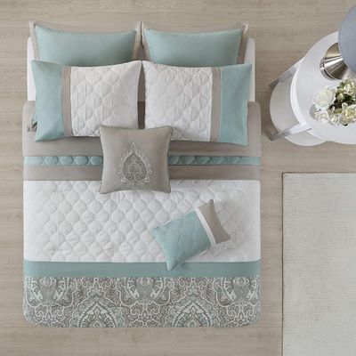 Ensemble de literie de luxe imprimé aux fleurs pour lit queen size 7 pièces couverture de couette