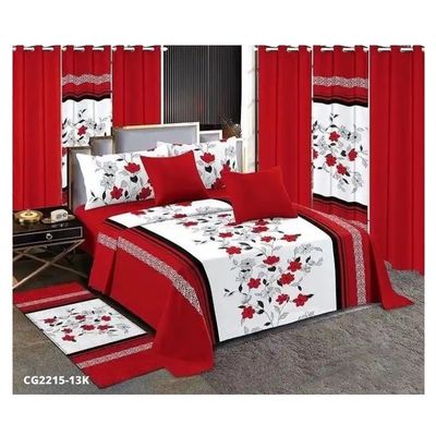 Mode fleur de mariage rouge 13 pièces lit ensemble avec taille personnalisée et les rideaux correspondants