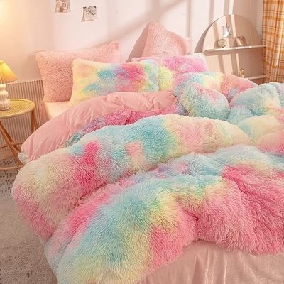200TC Compteur de fils Lit de lit Faux fourrure couette Mink Rainbow Plush Fluffy Luxe