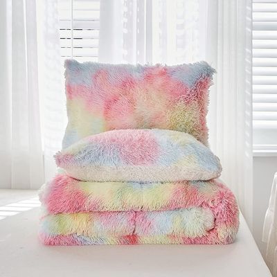 200TC Compteur de fils Lit de lit Faux fourrure couette Mink Rainbow Plush Fluffy Luxe