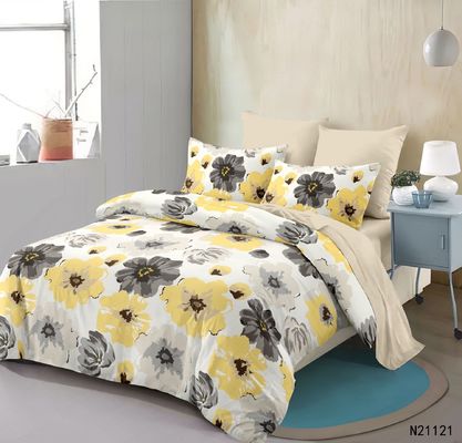 Accueil 100% Polyester Jaune Print Floral Lit ensemble avec 2 rideaux 8 pièces
