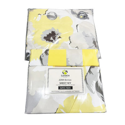 Accueil 100% Polyester Jaune Print Floral Lit ensemble avec 2 rideaux 8 pièces