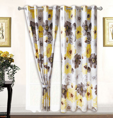 Accueil 100% Polyester Jaune Print Floral Lit ensemble avec 2 rideaux 8 pièces