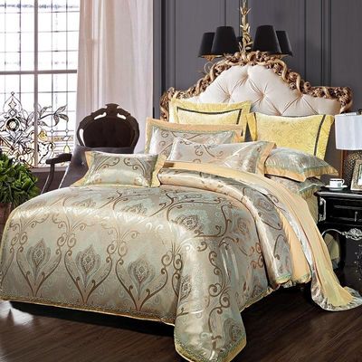 3 4Pcs Broderie de style européen Satin Lit ensemble Coton feuille coussin Casse couette