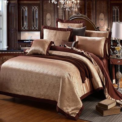 3 4Pcs Broderie de style européen Satin Lit ensemble Coton feuille coussin Casse couette