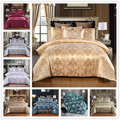 3 4Pcs Broderie de style européen Satin Lit ensemble Coton feuille coussin Casse couette