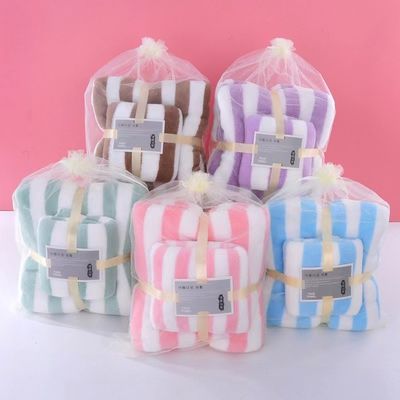 Ensemble de serviettes de bain en laine de corail tissé Large bord Enveloppement épais et absorbant Idéal pour les cadeaux