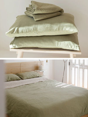 Délectez-vous de notre ensemble de lit en lin 100% français et de couverture de couette pour un sommeil luxueux.