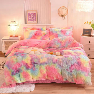 4 pièces de couverture de couette Queen Size avec jupe en satin et matériaux de lit en coton velours