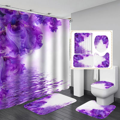 Impression numérique épaisse design de fleurs salle de bain rideaux de douche et tapis ensemble saisonnier