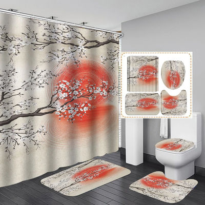 Impression numérique épaisse design de fleurs salle de bain rideaux de douche et tapis ensemble saisonnier