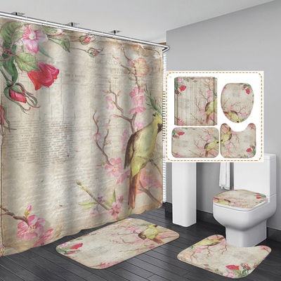 Impression numérique épaisse design de fleurs salle de bain rideaux de douche et tapis ensemble saisonnier