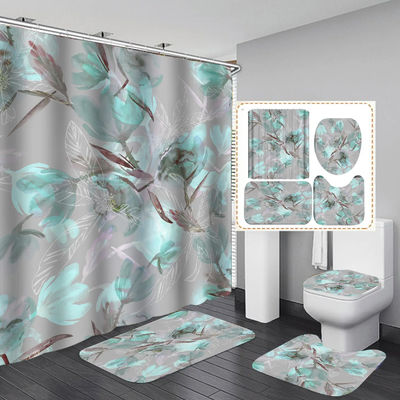 Impression numérique épaisse design de fleurs salle de bain rideaux de douche et tapis ensemble saisonnier
