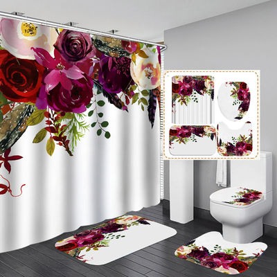 Impression numérique épaisse design de fleurs salle de bain rideaux de douche et tapis ensemble saisonnier
