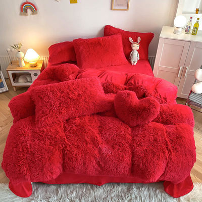 Ensemble de draps doux et chaud pour les enfants fille couleur arc-en-ciel Ensemble de lit en four Velvet Fluffy Plush 4 Pcs