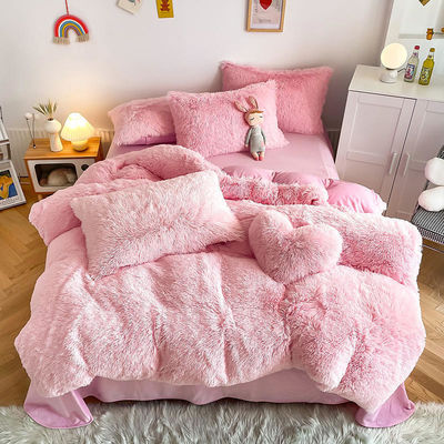 Ensemble de draps doux et chaud pour les enfants fille couleur arc-en-ciel Ensemble de lit en four Velvet Fluffy Plush 4 Pcs