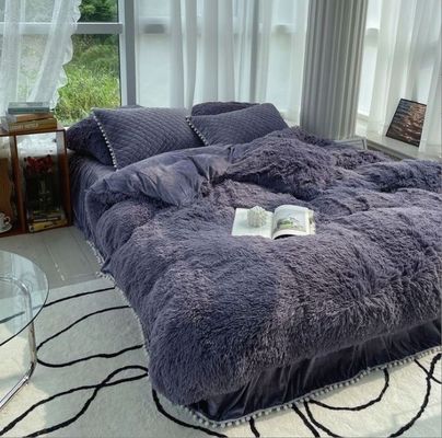 Ensemble de literie en flanelle de laine de mouton avec couverture de couette de couleur solide et collections d'oreillers