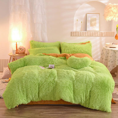 Ensemble de literie en flanelle de laine de mouton avec couverture de couette de couleur solide et collections d'oreillers