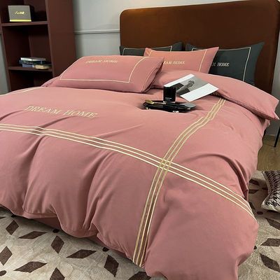 Four Seasons 300TC Couverture de couette 100% coton Broderie de trois lignes