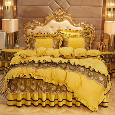 Couverture de lit d'hiver de ponçage 4 pièces Lit brodé de luxe pour 2,0m 6,6 pieds Taille lit