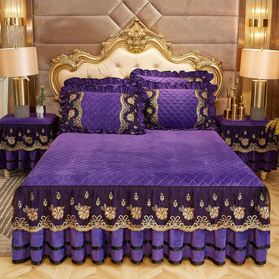 Couverture de lit d'hiver de ponçage 4 pièces Lit brodé de luxe pour 2,0m 6,6 pieds Taille lit